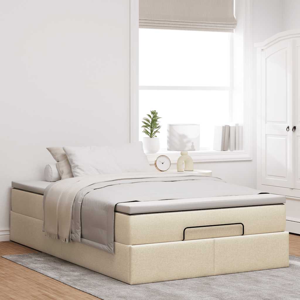 Cadre de lit ottoman avec matelas crème 120x190 cm tissu