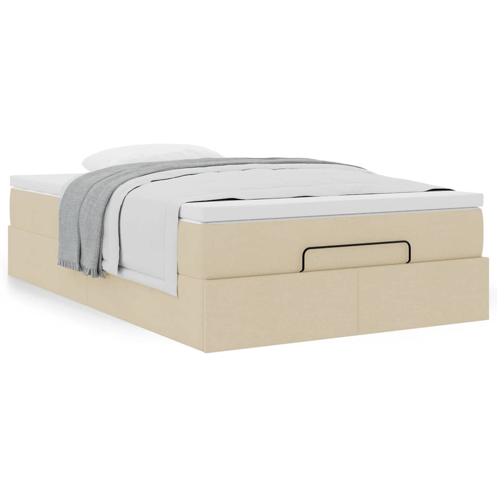 Cadre de lit ottoman avec matelas crème 120x190 cm tissu