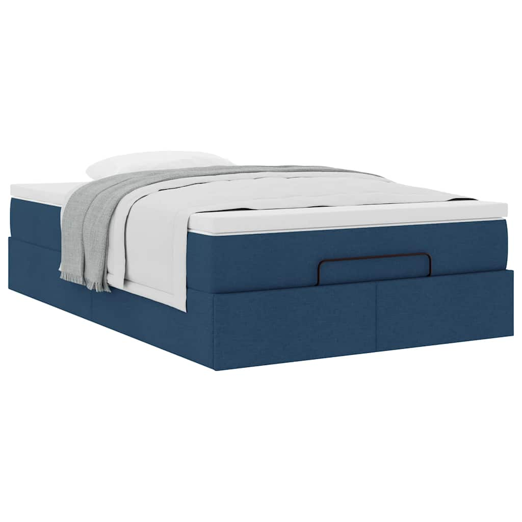 Cadre de lit ottoman avec matelas bleu 120x190 cm tissu