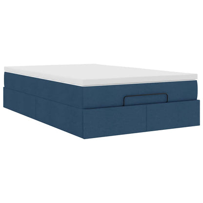 Cadre de lit ottoman avec matelas bleu 120x190 cm tissu