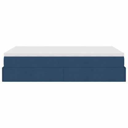 Cadre de lit ottoman avec matelas bleu 120x190 cm tissu