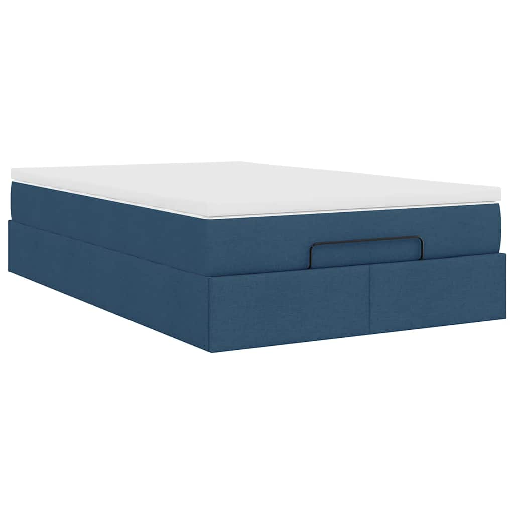 Cadre de lit ottoman avec matelas bleu 120x190 cm tissu