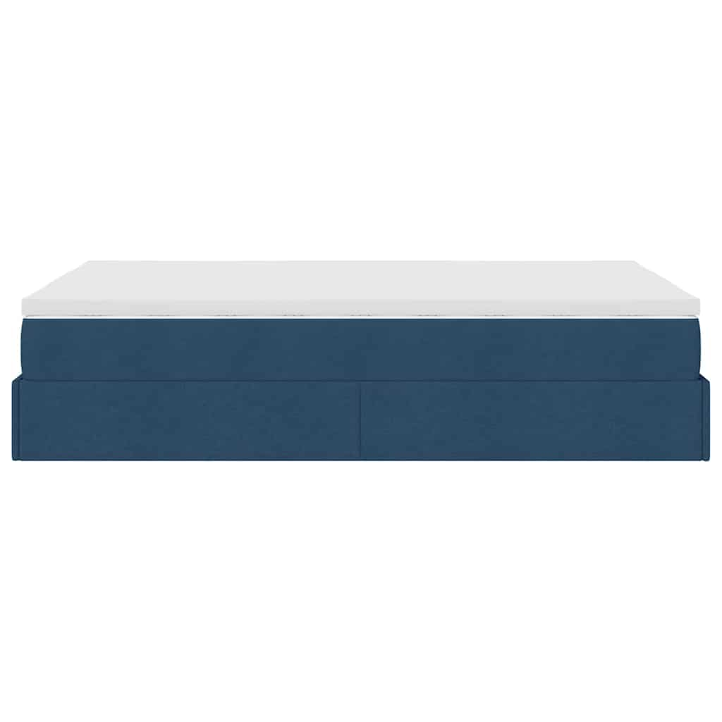 Cadre de lit ottoman avec matelas bleu 120x190 cm tissu