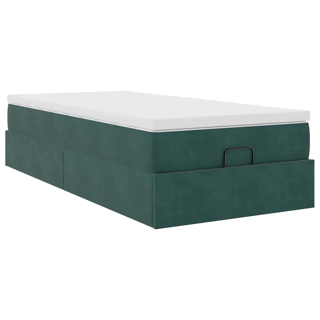 Cadre de lit ottoman avec matelas vert foncé 90x200 cm velours