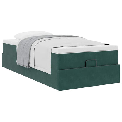 Cadre de lit ottoman avec matelas vert foncé 90x200 cm velours