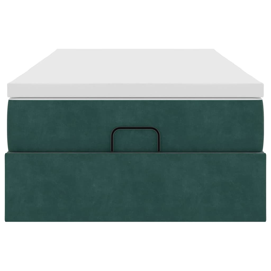 Cadre de lit ottoman avec matelas vert foncé 90x200 cm velours