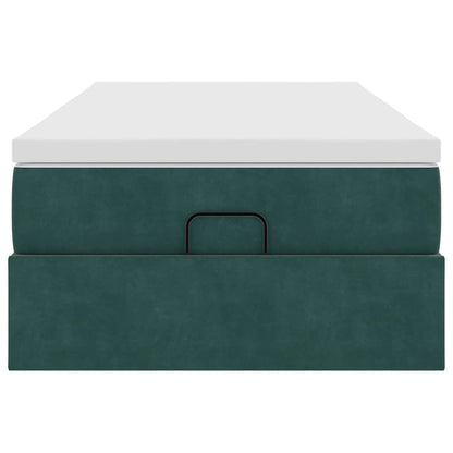 Cadre de lit ottoman avec matelas vert foncé 90x200 cm velours