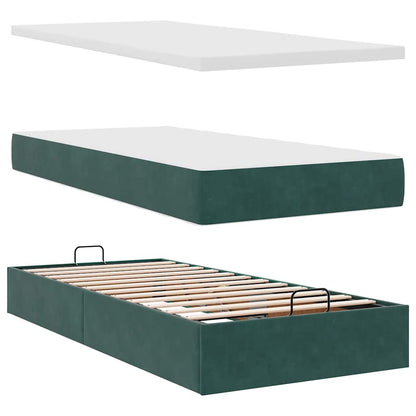 Cadre de lit ottoman avec matelas vert foncé 90x200 cm velours