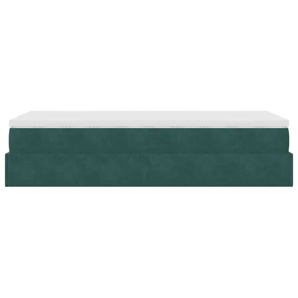 Cadre de lit ottoman avec matelas vert foncé 90x200 cm velours