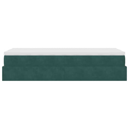 Cadre de lit ottoman avec matelas vert foncé 90x200 cm velours