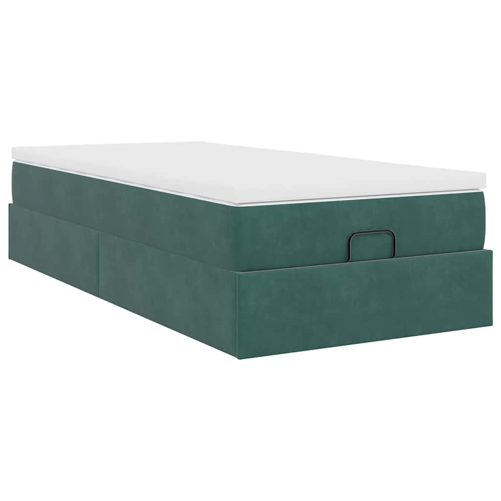 Cadre de lit ottoman avec matelas vert foncé 90x200 cm velours