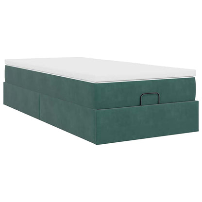 Cadre de lit ottoman avec matelas vert foncé 90x200 cm velours