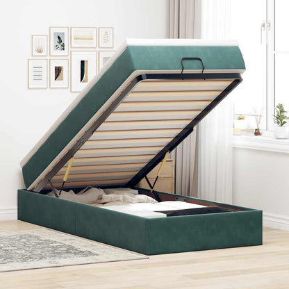 Cadre de lit ottoman avec matelas vert foncé 90x200 cm velours