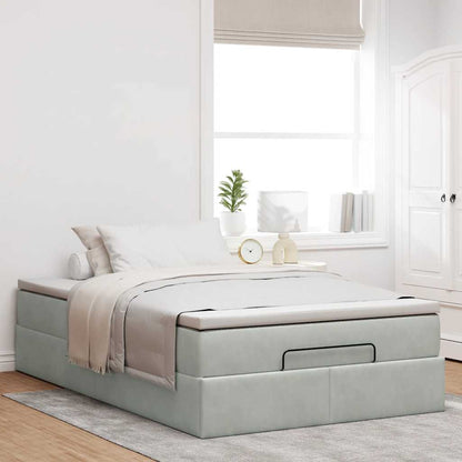 Lit ottoman avec matelas gris clair 120x190 cm velours