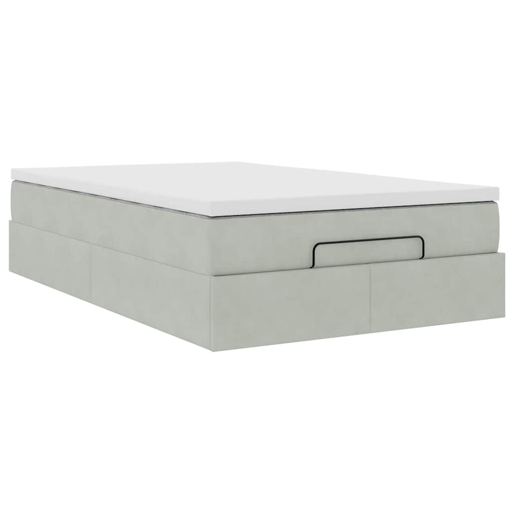 Lit ottoman avec matelas gris clair 120x190 cm velours