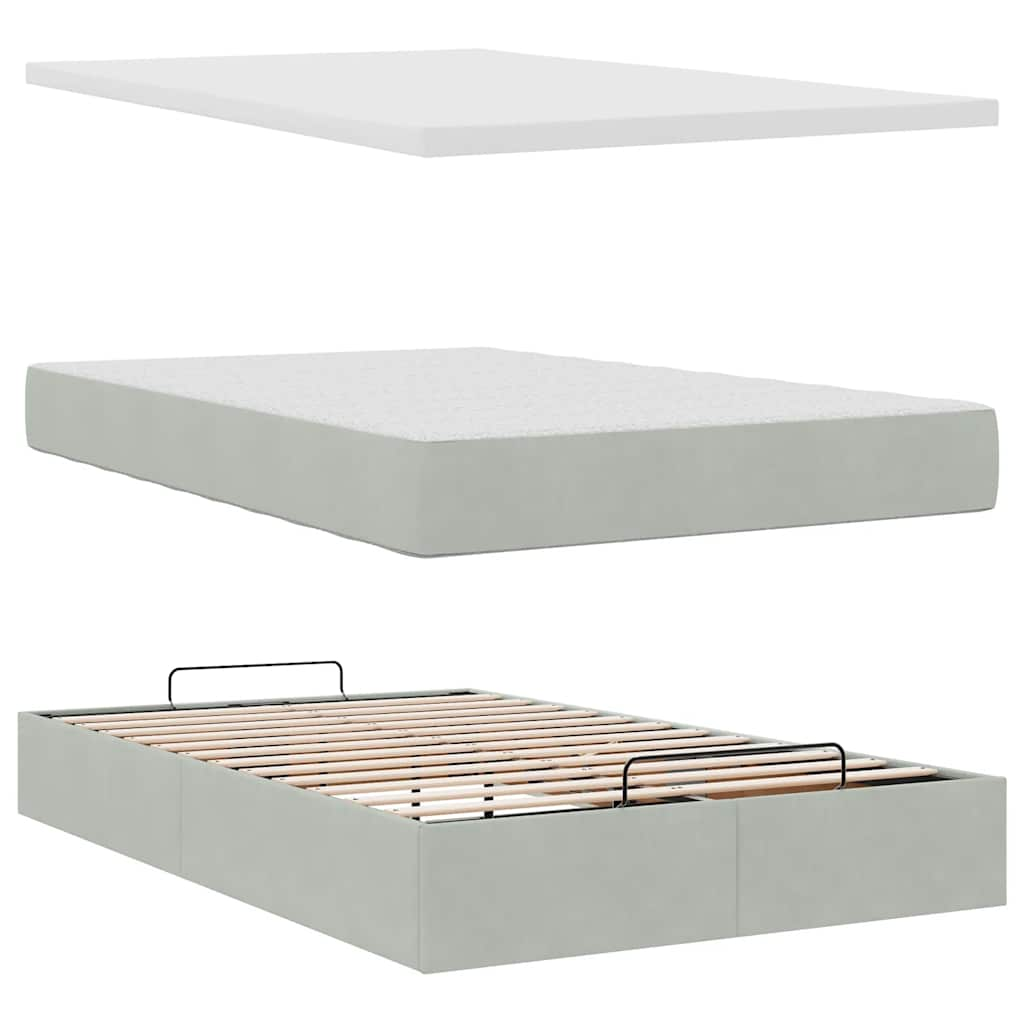 Lit ottoman avec matelas gris clair 120x190 cm velours