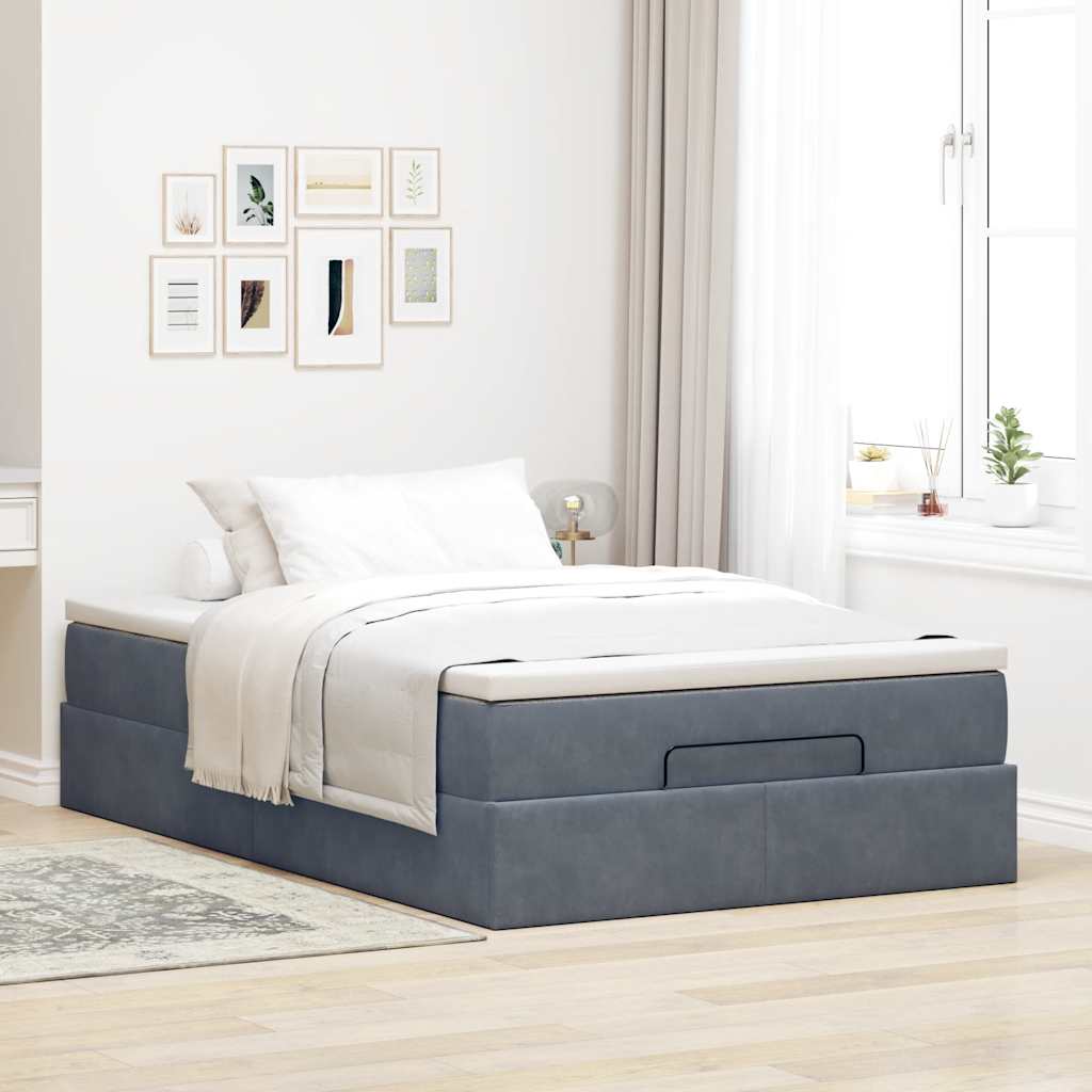 Lit ottoman avec matelas gris foncé 120x190 cm velours