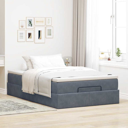 Lit ottoman avec matelas gris foncé 120x190 cm velours