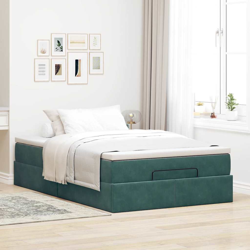 Lit ottoman avec matelas vert foncé 120x190 cm velours