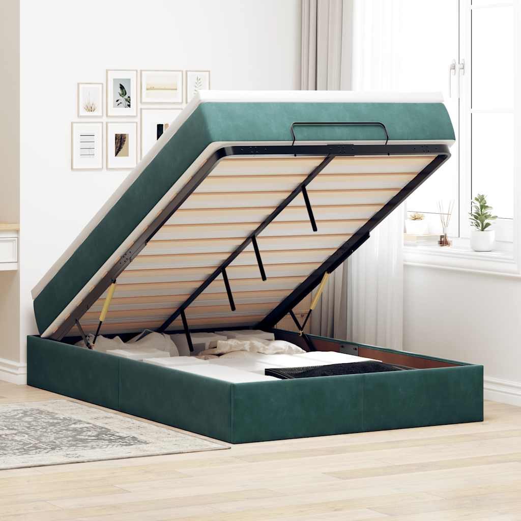 Lit ottoman avec matelas vert foncé 120x190 cm velours