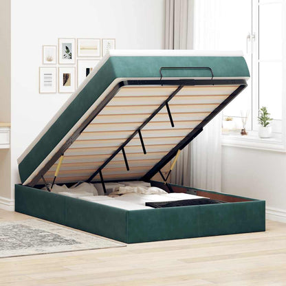 Lit ottoman avec matelas vert foncé 120x190 cm velours