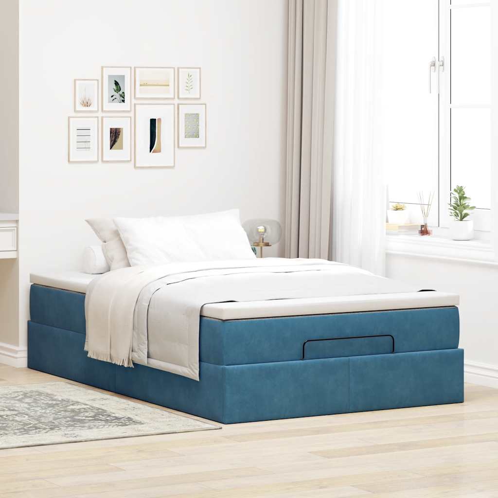 Lit ottoman avec matelas bleu foncé 120x190 cm velours