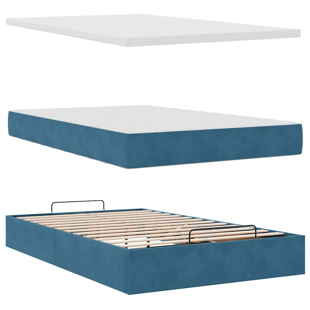 Lit ottoman avec matelas bleu foncé 120x190 cm velours