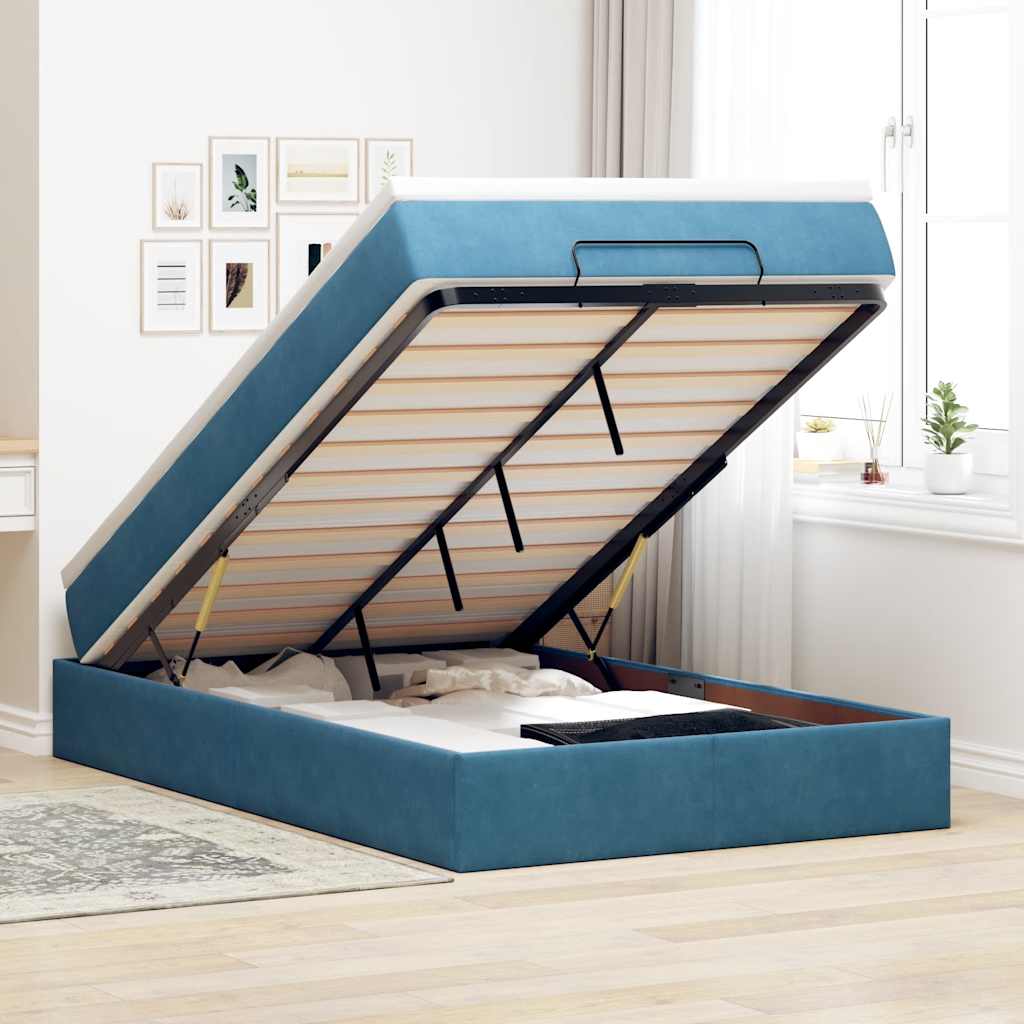 Lit ottoman avec matelas bleu foncé 120x190 cm velours