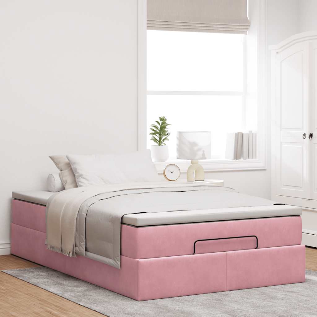 Lit ottoman avec matelas rose 120x190 cm velours