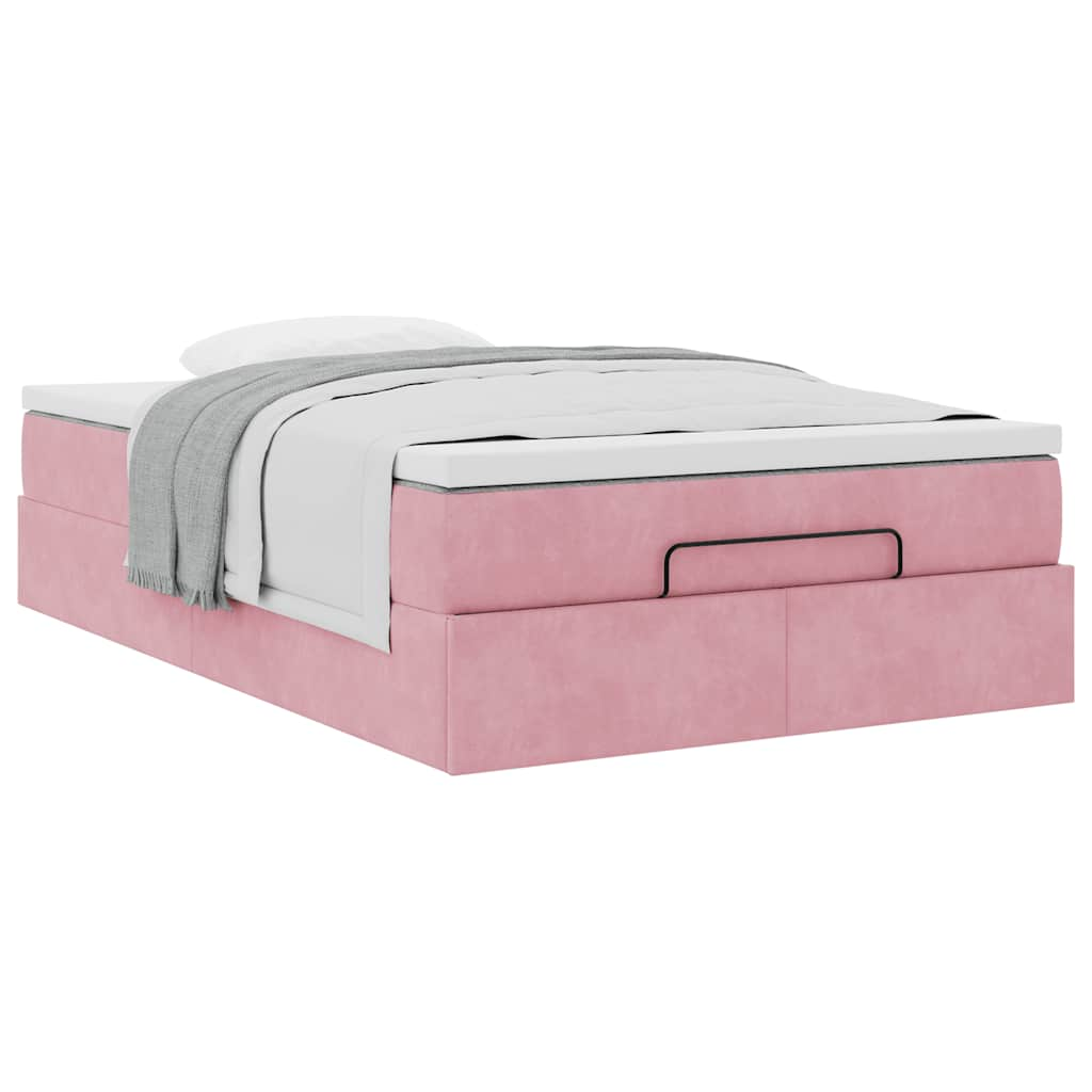 Lit ottoman avec matelas rose 120x190 cm velours