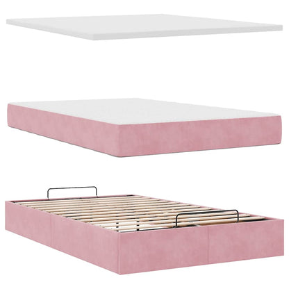 Lit ottoman avec matelas rose 120x190 cm velours