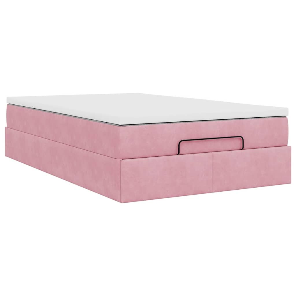 Lit ottoman avec matelas rose 120x190 cm velours