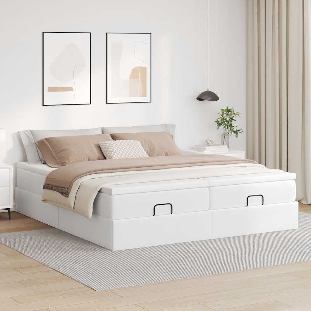 Cadre de lit ottoman avec matelas blanc 160x200 cm similicuir