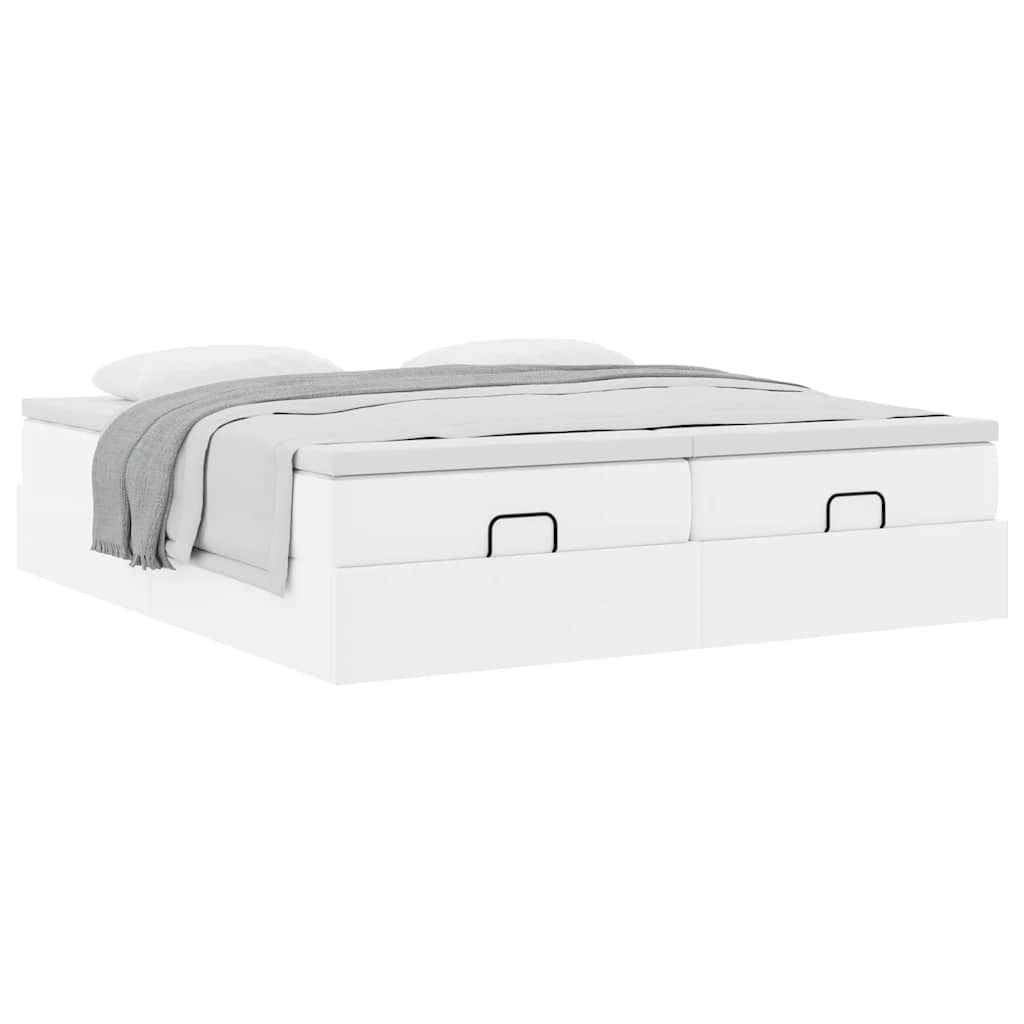 Cadre de lit ottoman avec matelas blanc 160x200 cm similicuir