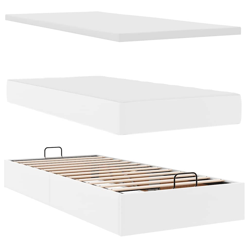 Cadre de lit ottoman avec matelas blanc 160x200 cm similicuir