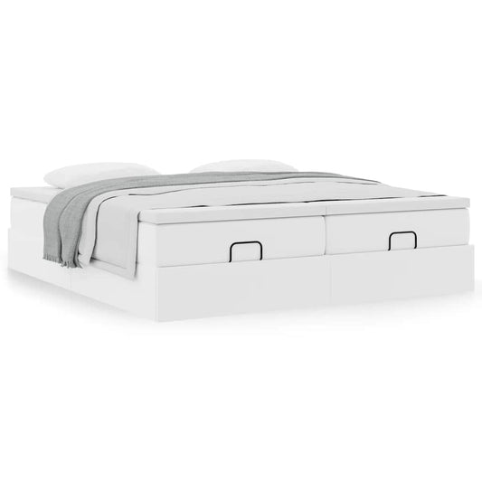 Cadre de lit ottoman avec matelas blanc 160x200 cm similicuir