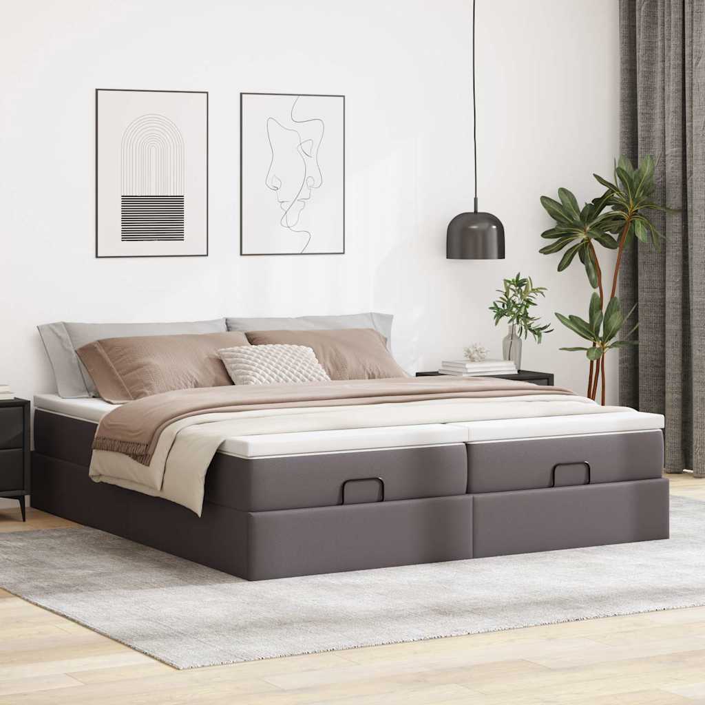 Cadre de lit ottoman avec matelas gris 180x200 cm similicuir