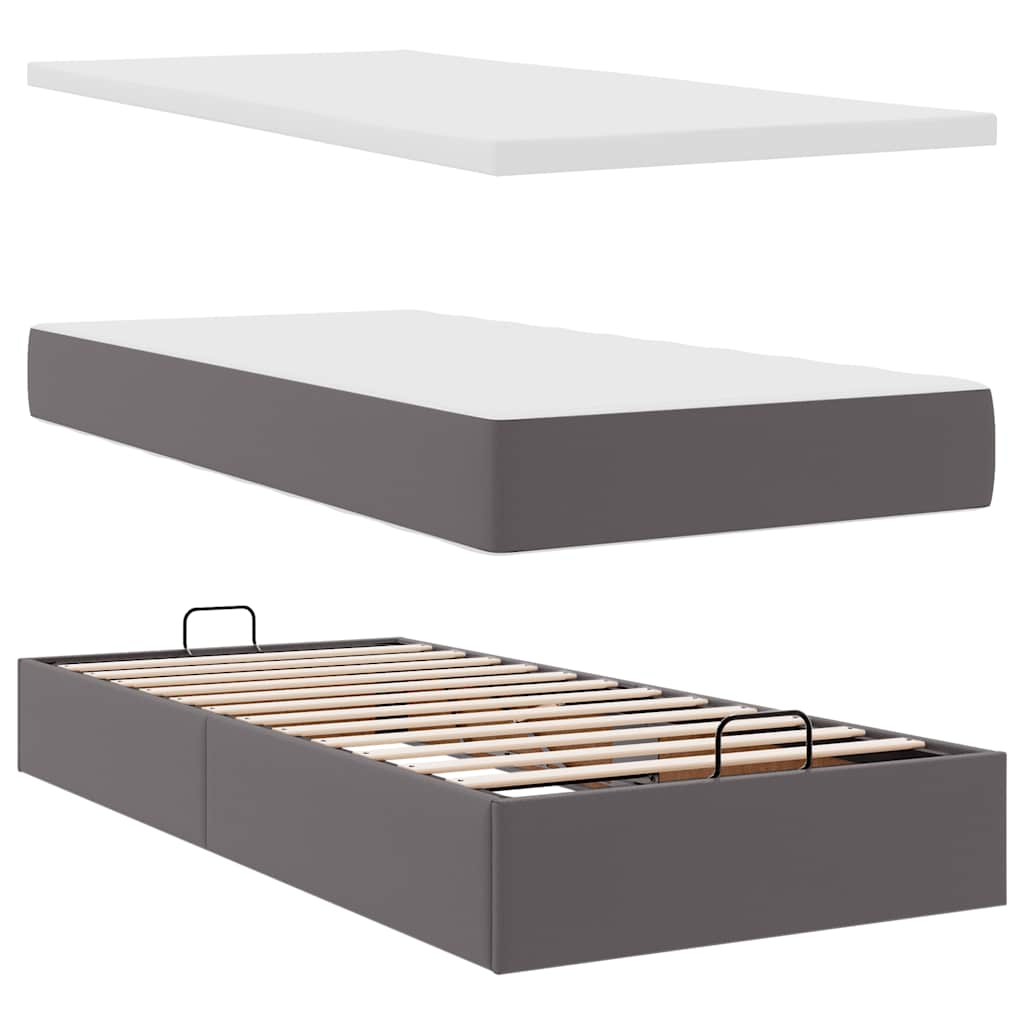 Cadre de lit ottoman avec matelas gris 180x200 cm similicuir