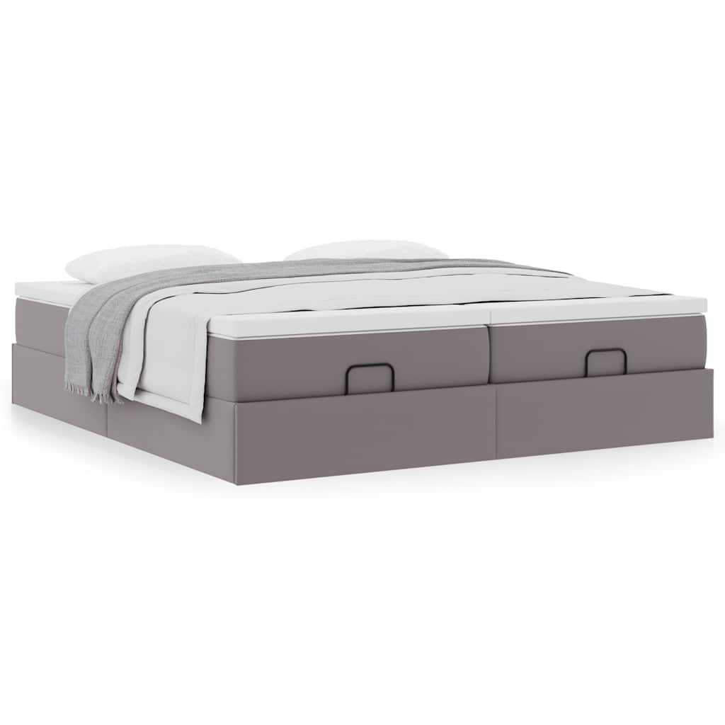 Cadre de lit ottoman avec matelas gris 180x200 cm similicuir