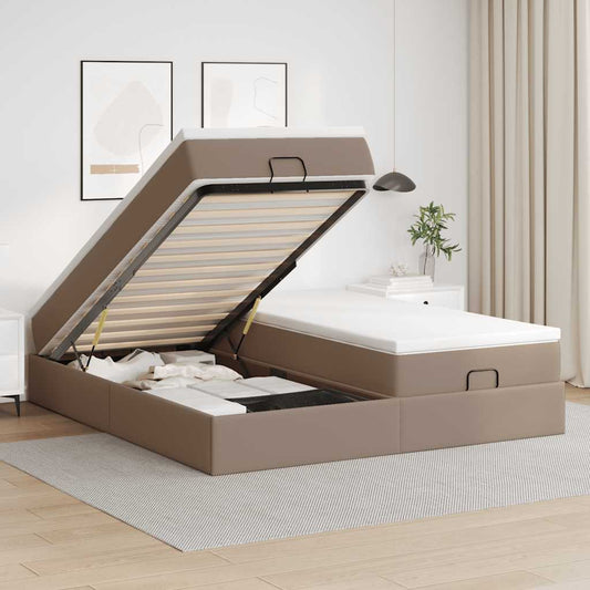 Cadre de lit ottoman et matelas cappuccino 180x200cm similicuir