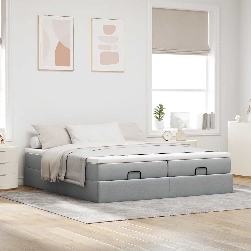 Cadre de lit ottoman et matelas gris clair 180x200cm tissu