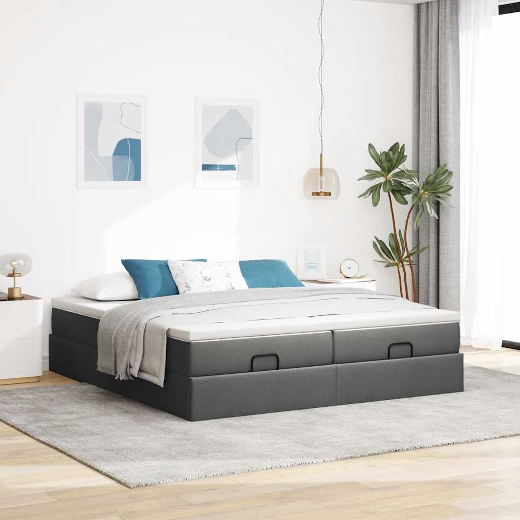 Cadre de lit ottoman avec matelas gris foncé 180x200cm tissu