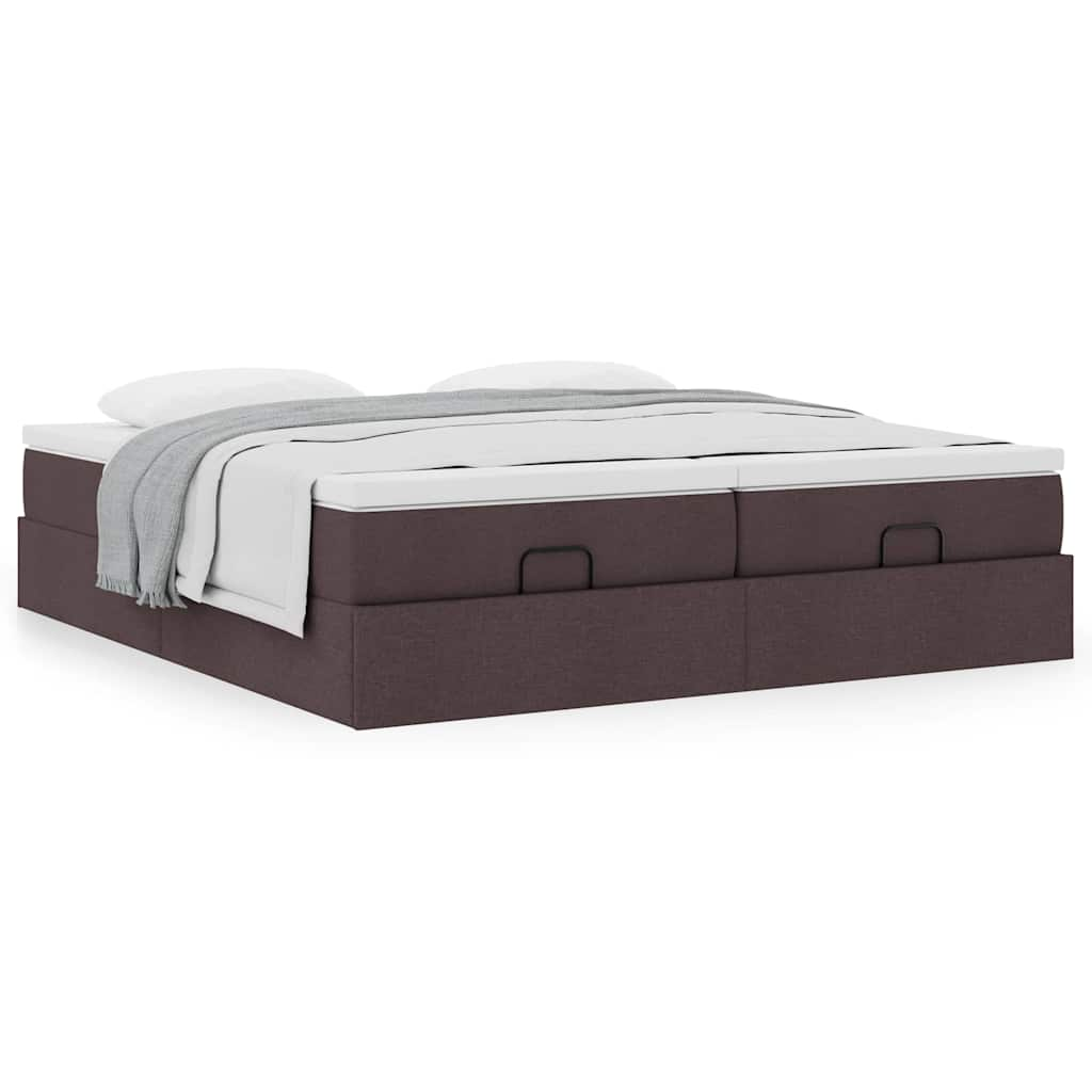 Cadre de lit ottoman avec matelas marron foncé 180x200 cm tissu