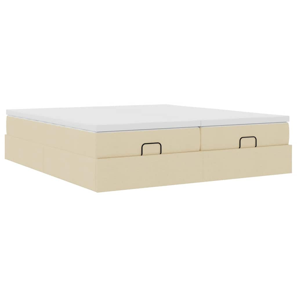 Cadre de lit ottoman avec matelas crème 180x200 cm tissu