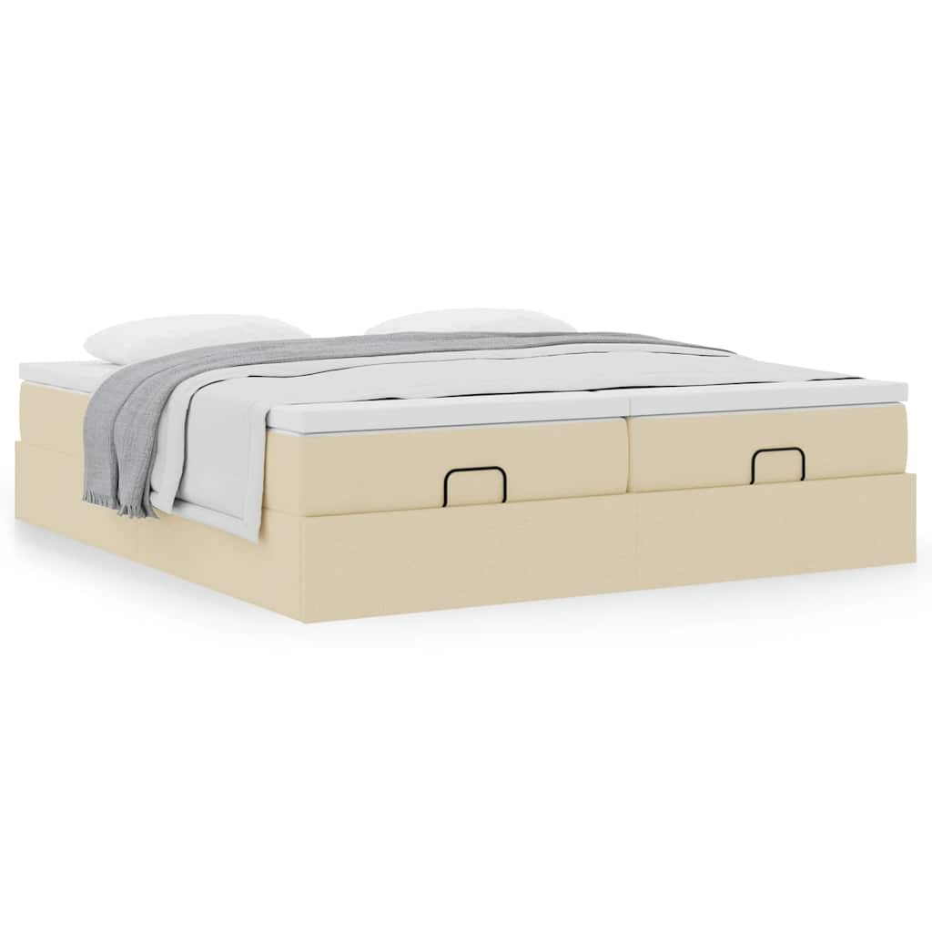 Cadre de lit ottoman avec matelas crème 180x200 cm tissu