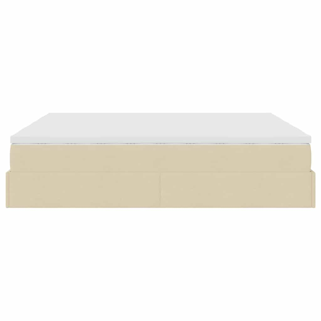 Cadre de lit ottoman avec matelas crème 180x200 cm tissu