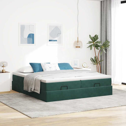 Cadre de lit ottoman avec matelas vert foncé 180x200cm velours