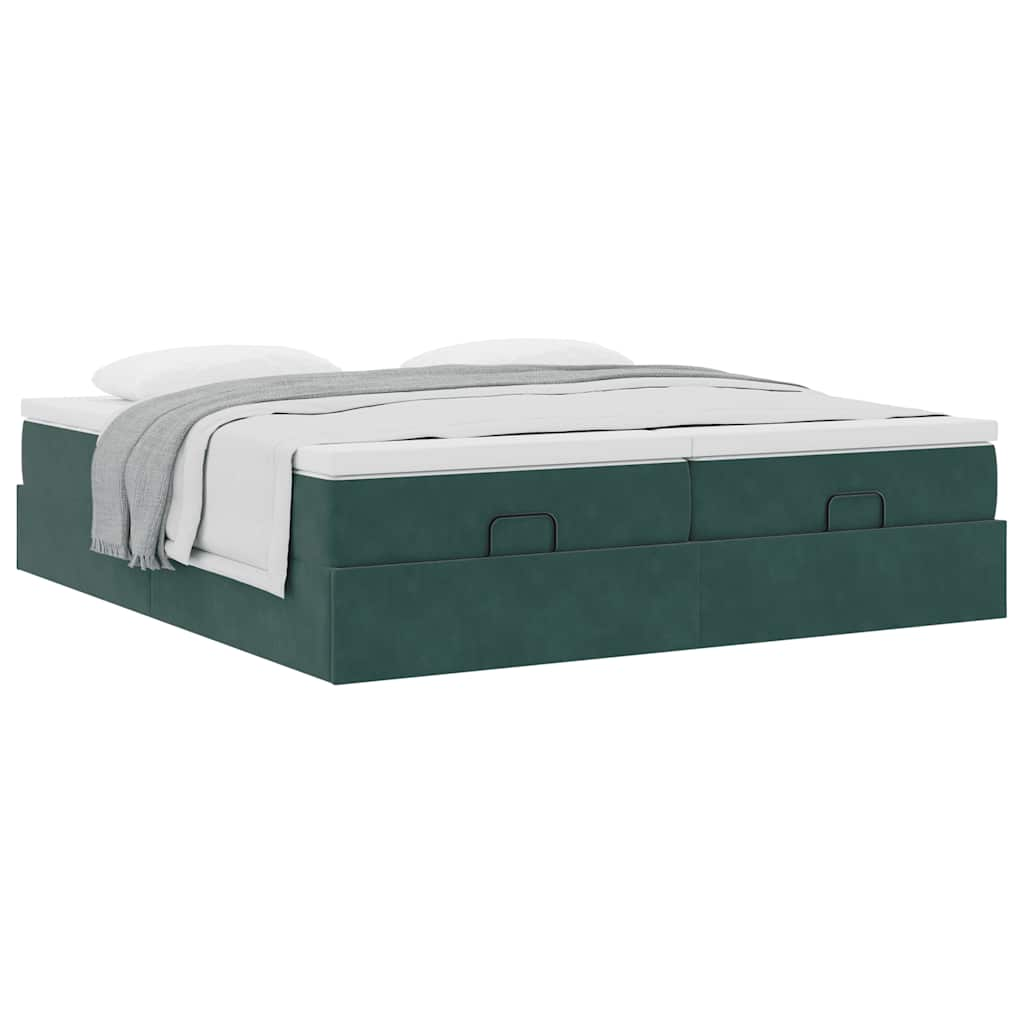 Cadre de lit ottoman avec matelas vert foncé 180x200cm velours