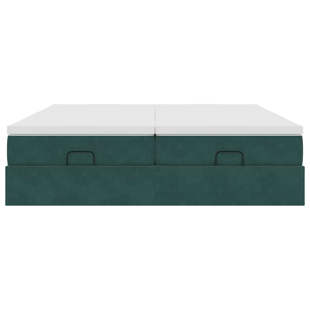 Cadre de lit ottoman avec matelas vert foncé 180x200cm velours