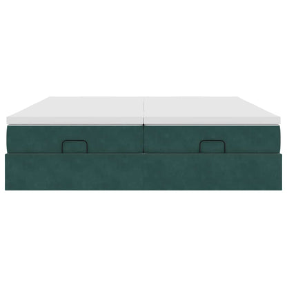 Cadre de lit ottoman avec matelas vert foncé 180x200cm velours